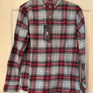 Vineyard Vines Kids Large Red and Gray Plaid Button Down Shirt